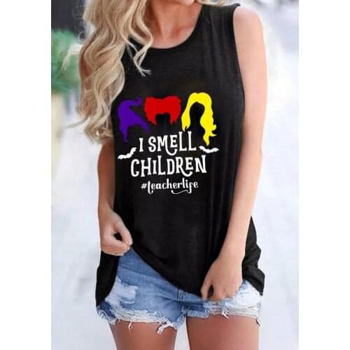 I SMELL CHILDREN teacher life Tank top Teacher Funny Halloween Sleevele Tee Women casual 90s aesthetic vintage top drop shiping