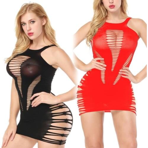 Fantasy sexy plus size Mini Dress Net back Seamless lingerie Stretchy erotic night party underwear for women mesh tight appeal