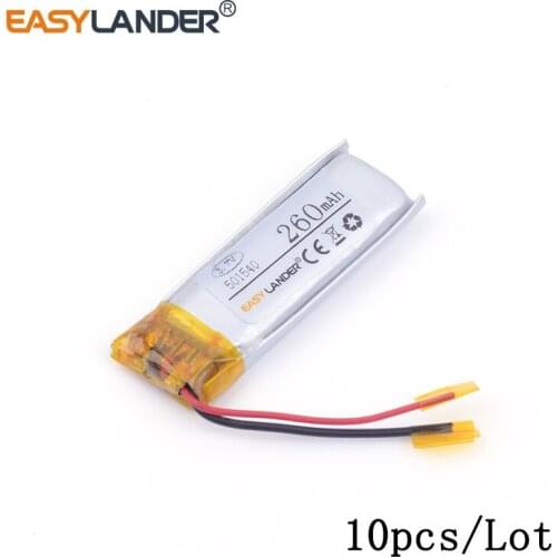 10pcs/Lot 501540 260mAh 3.7v lithium Li ion polymer rechargeable battery For Bluetooth Headset Smart watch Sports bracelet mouse