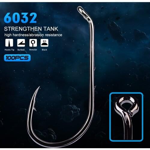 100pcs High Quality Fishing Hook 1#-6/0# Fish Hooks BAITHOLDER Black Color Jig Big Single Fishing Hook