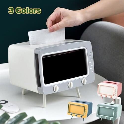 2 in1 TV Napkin Storage Box Mobile Phone Holder Portable Household Desktop Tissue Paper Holder Dispenser Case