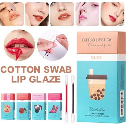 20pcs Cigarette Lipstick Cotton Swab Lipstick Waterproof Lasting Non-stick Lip Gloss Moisture Portable Liquid Lipstick Lip Tint