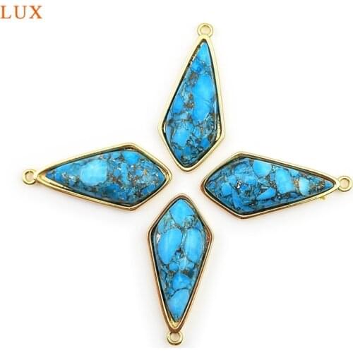 3pcs Natural Turquoise Handmade Pendants Gold Plated Gemstone Rhombus Finding For Necklace Making Special Gift For Women