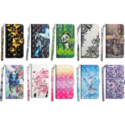 3D Leather Wallet Case For Samsung M10 M20 M30 A10 A20 A30 A40 A50 A70 Wolf Panda Cartoon Flower Flip PU Cover Card Pouch 50PCS