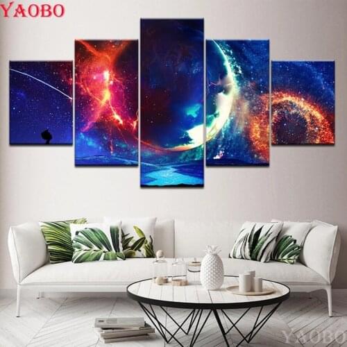 5PCS Full Square/Round Drill Diamond Painting universe planet landscape Picture Of Rhinestone Home Decor Diamond Embroidery sale