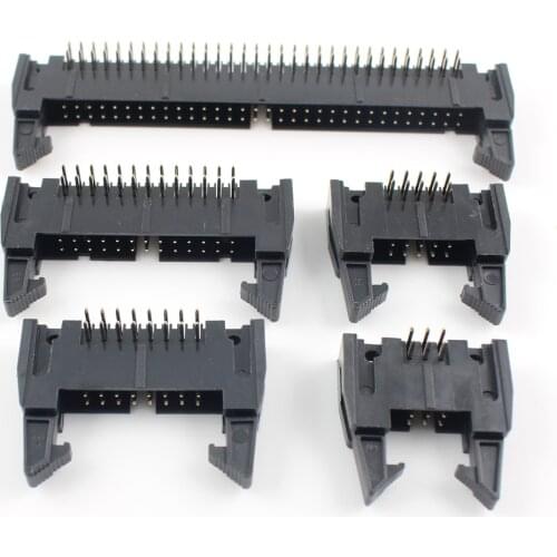 5pcs 2.54mm Pitch 6/10/16/26/30/34/40/50/64 Pin DC2 IDC Socket Male Right Angle Ejector Header Cable Connector 6P 10P 30P 64P