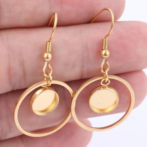 6pcs Stainless Steel Gold Plated Fitting 8mm Cabochon Earring Blanks With Circle Frame Diy Base Bezel Settings For Earrings