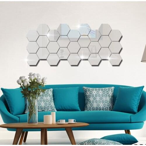 12/24/36/48Pcs/60pcs/Set 3D Hexagon Acrylic Mirror Wall Stickers DIY Art Wall Stickers Living Room Mirrored Decorative Stickers