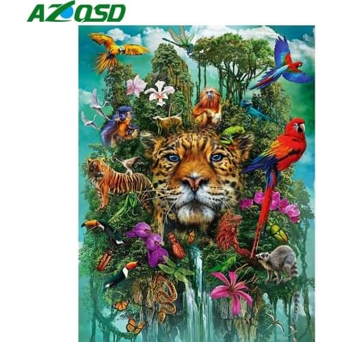 AZQSD 5d Diamond Painting New Arrivals Animal Home Decor Diamond Embroidery Leopard Parrot Mosaic Picture Of Rhinestones