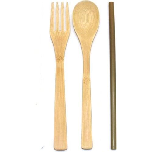Bamboo Travel Utensils Bamboo Tableware Set Reusable Fork Spoon Straw Bamboo Flatware Sustainable Eco-friendly Utensils