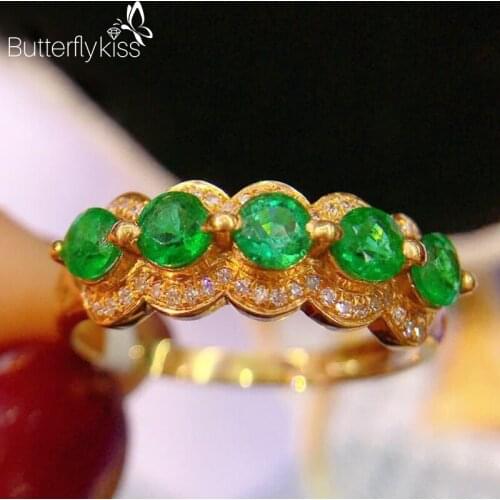 BK 18K Yellow Gold Natural Emerald Ring With Genuine Gold 585 Classic Style Women Jewelry Wedding Anniversary Rings For Women