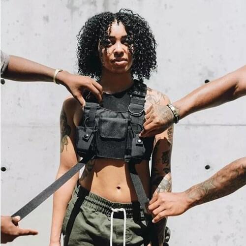 Black Chest Waist Bag Front Hip Hop Streetwear Chest Bag Cross Shoulder Bags Waist Packs Adjustable Oxford Tactical Functional