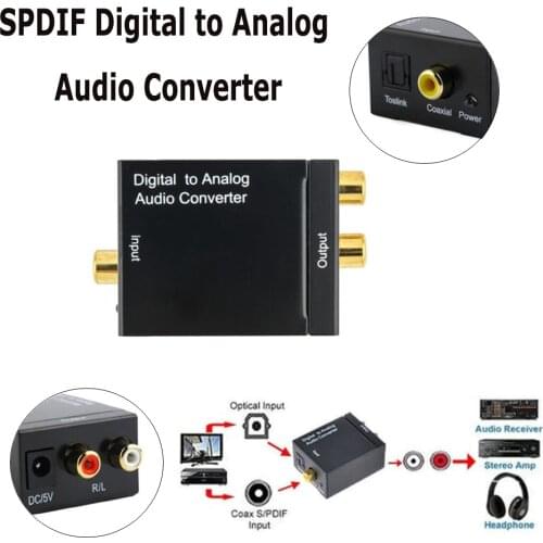 SPDIF Digital to Analog Audio Converter DAC Amplifier Decoder Fiber Coaxial Coax Audio RCA Signal to Analog L/R Audio Adapter