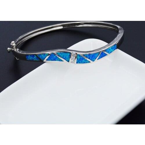 Curvy Blue / White Fire Opal Bangle Bracelets for Lady