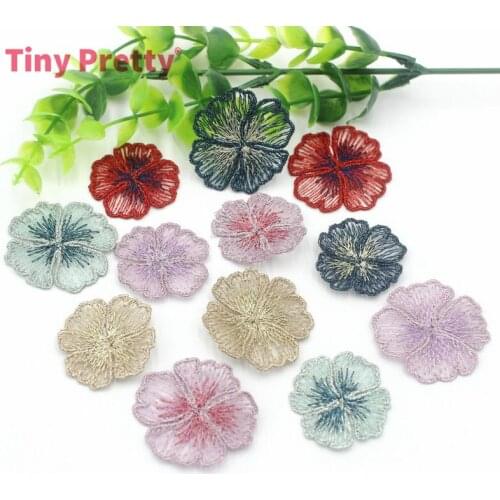 20PCS Chic Embroidery Floral Petal Appliques Bicolor Embroidered Lace Flowers for DIY Jewelry Making
