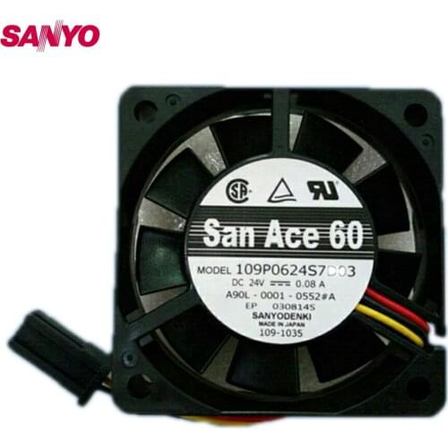 For SANYO A90L-0001-0552 # A cooling Fan 109P0624S7D03 6015 60mm 24V 0.08A 20PCS/lot