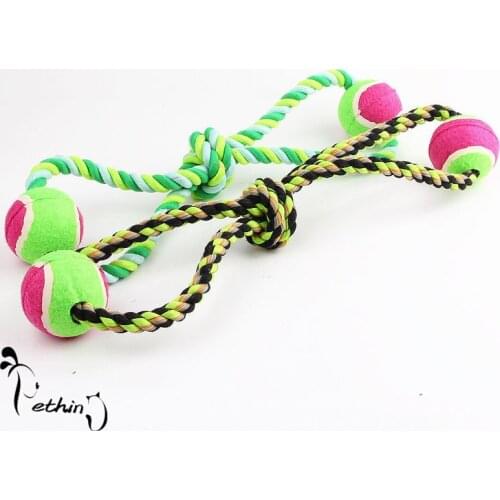 Pet dog cat cotton rope toys pet chew toys harmless teeth cleaning plaything double tennis ball training bite molar rope toy