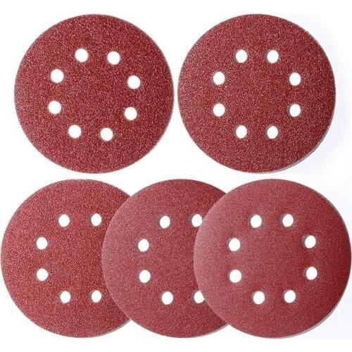 HLZS-100PCS 5 Inch 8 Hole Hook and Loop Sanding Discs 20 x 40/60/80/120/180 Grit Sand Paper for Random Orbital Sander