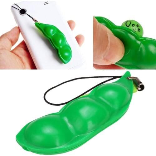 Fidget Toy Infinite Squeeze Edamame Bean Pea with Expression Key Chain Key Pendant Stress Relieve Decompression Funny Vent Toy