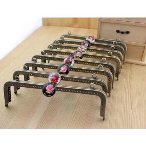 K362 Stick precious stone gem Stick metal purse frame bronze 20CM Big square kiss clasp purse frame DIY sewing Quilting 2pcs/lot