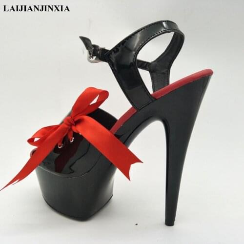 LAIJIANJINXIA Sweet Princess Style 15cm Open Toe High Heel Platform Shoes 6 inch sexy Dance Shoes red strappy sandals H-070