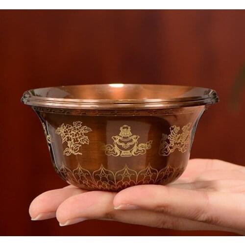 Engraving Buddhism Brass Drinking Bowl 60ml Tibetan Tribute Holy Water Cup Large and Small Size Buddhist Bowl Gift Decorative