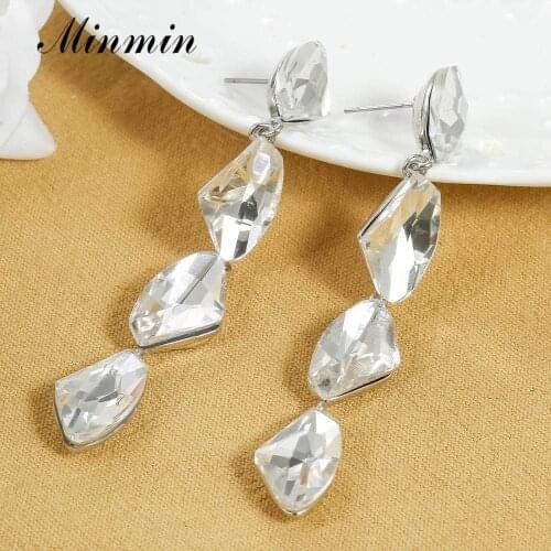 Minmin Irregular Crystal Long Dangle Earrings for Women Simple Black Rhinestone Drop Earrings Cute Party Jewelry EH1728