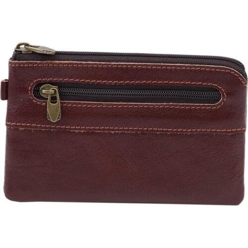 Fashion Mens Womens Genuine Leather Coin Purse Zipper Wallet Card Holder Vintage Retro Coin Purse