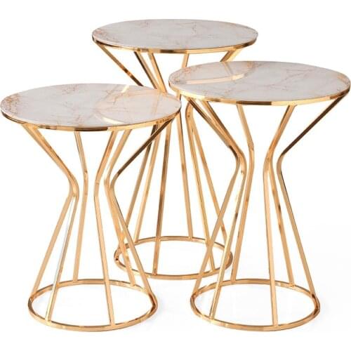 Modern Texas Triple Zigon coffee table Set Gold Foot White Marble Pattern coffee tables table basse furniture living room table