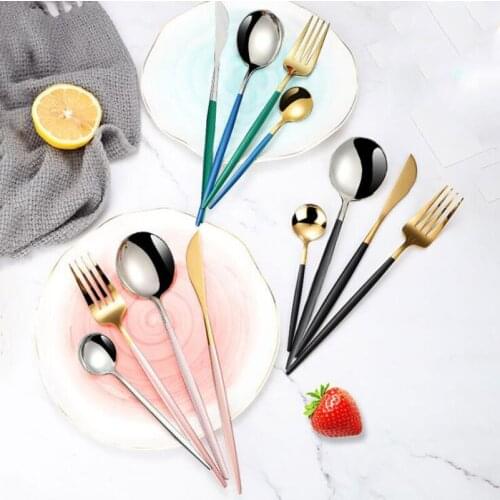European Style Cutlery Set Green Golden Stainless Steel Tableware Spoon Fork Knife Kit Dinnerware Home Modern Kitchen Supplies