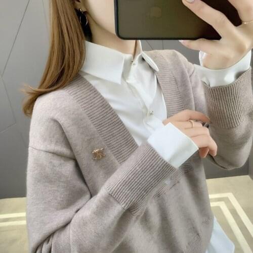 Room 193786 row 1 No.4 Middle] real photo shirt collar stitching knitting fake two piece set [1006] 59