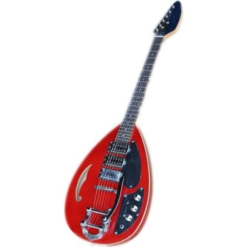 Custom 6 string water drop guitar,red guitar,flamed maple veneer,tremolo bridge SSS pickups,white pickguard,trill rocker