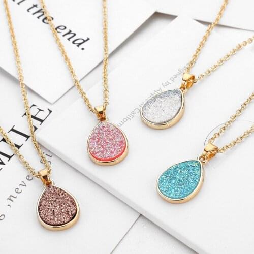 Simple Color Gold Cluster Water Drop Necklace Temperament Versatile Pendant Choker Necklace