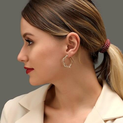 Carving Golden Silver Plated Rose Gold Pentagon Flower Retro Alloy Geometry Starry Bling Circles Hoop Earrings for Women