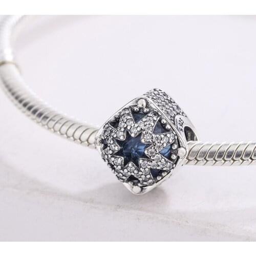 925 Sterling Silver Blue Zircon Glacial Beauty Pendant Beaded Charm Bracelet For Pandora Fashion DIY Jewelry Making