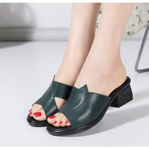 Logoneone Womens Slippers Sandals 2021 Summer 4.5cm Mid Heels Women Shoes Woman Slippers Summer Sandals Mothers Casual Shoes