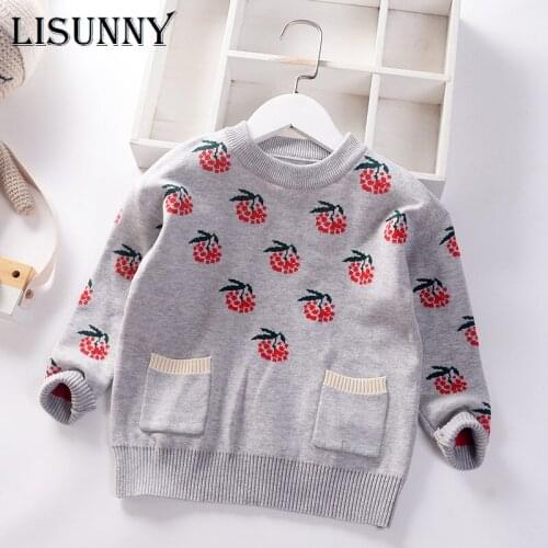 Girls Sweater 2021 Autumn Winter Pockets Floral Baby Jumper Love Children Sweaters Toddler Pullover Kids Knitted Clothes 2-7y