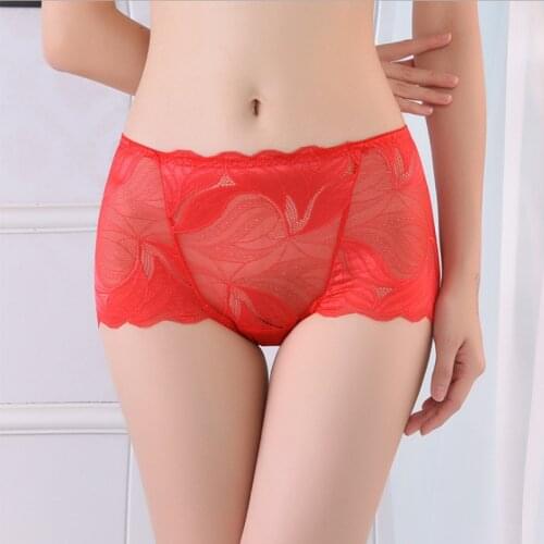 Grils Lace Underwear For Women Sexy Mid Waist Breathable Hip Lifting Female Briefs Floral Panties See Through Seamless Lingerie