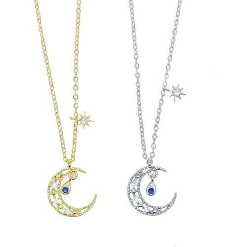 Top Quality CZ Crescent Moon Drip CZ Charm Dainty Delicate Womeny Jewelry Gold Color Wholesale Moon starbrust Choker Necklace