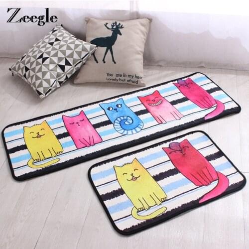 Zeegle Cartoon Cat Printed Mat For The Hallway Anti-slip Bathroom Carpet Door Mats Kitchen Floor Carpet Absorbent Bedside Rug