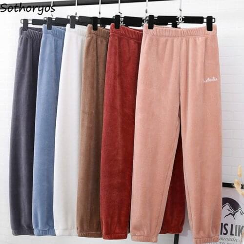 Sleep Bottoms Letter Flannel Autumn Winter Warm Loose Leisure Soft Comfortable Womens Thickening Pajama Trousers Couples Ulzzang