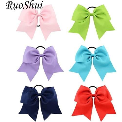New 8 Inch Solid Big Cheering Hair Bows Rubber Hair Ties Girls Kids Elastic Hair Bands Ponytail Holder Women Hair Accessories