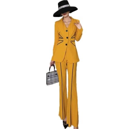 2pcs Tweed Dress Suit Set Women Lady Office Elegant Work Wear Slim Blazer Flared Pants