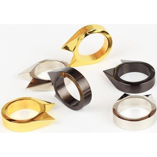 1 New Female Man Safety Survival Ring Tool Self-defense Stainless Steel Ring Finger Defense Ring Tool Outdoor Gadget