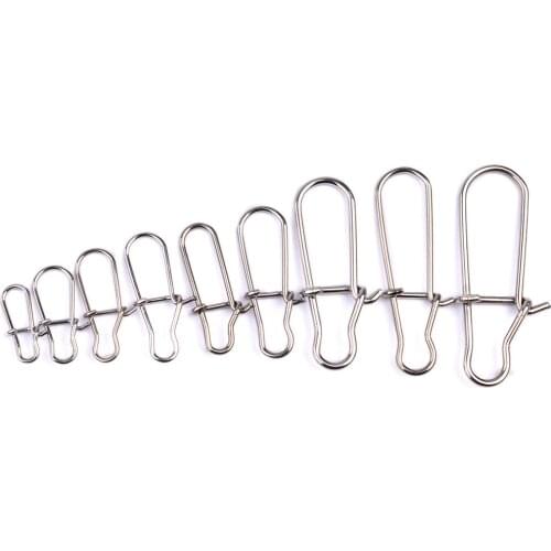 100pcs Hooked Snap Stainless Steel Fishing Barrel Swivel Safety Snaps Hook Lure Accessories Connector Snap Pesca Enhanced Pins