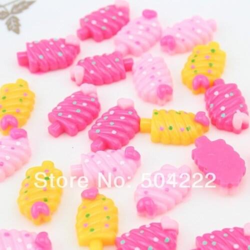 200pcs Kawaii polka dot Ice-cream Cream Resin with heart Shiny Cabochons cab mixed colors 22mm Free Shipping D25