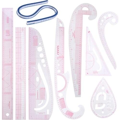 9pcs/set Multi-function Clothing Sample Cutting Ruler Metric Yardstick Rulers Drawing Tailor Ruler Curve Yardstick Sewing Tools