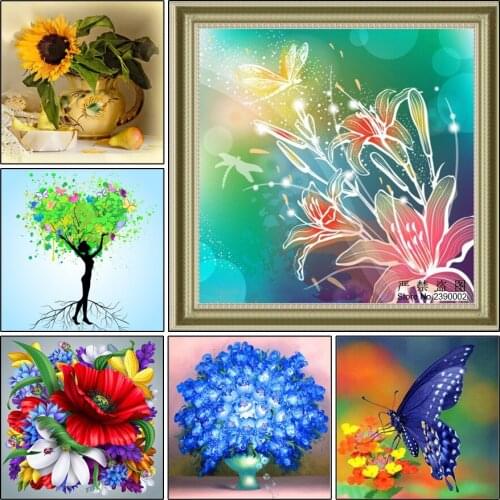 5D DIY Diamond Painting Animal Cross Stitch Sunflower Butterfly Floral Diamond Mosaic Diamond Embroidery Flower Home Decorative