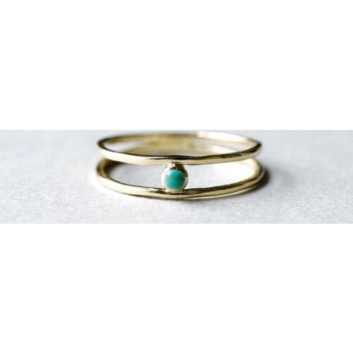 Bohemian Fashion Simple Golden Ring Creative Inlaid Turquoises Ring Womens Jewelry Gift For Her