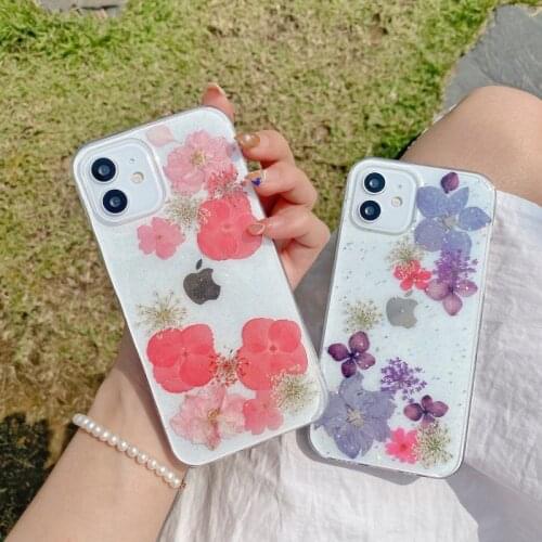 Luxury Really Dry Flower Glitter Transparent Phone Case For Iphone 12 Pro MAX 11 Mini X XR XS MAX 7 8 Plus Shockproof Back Cover